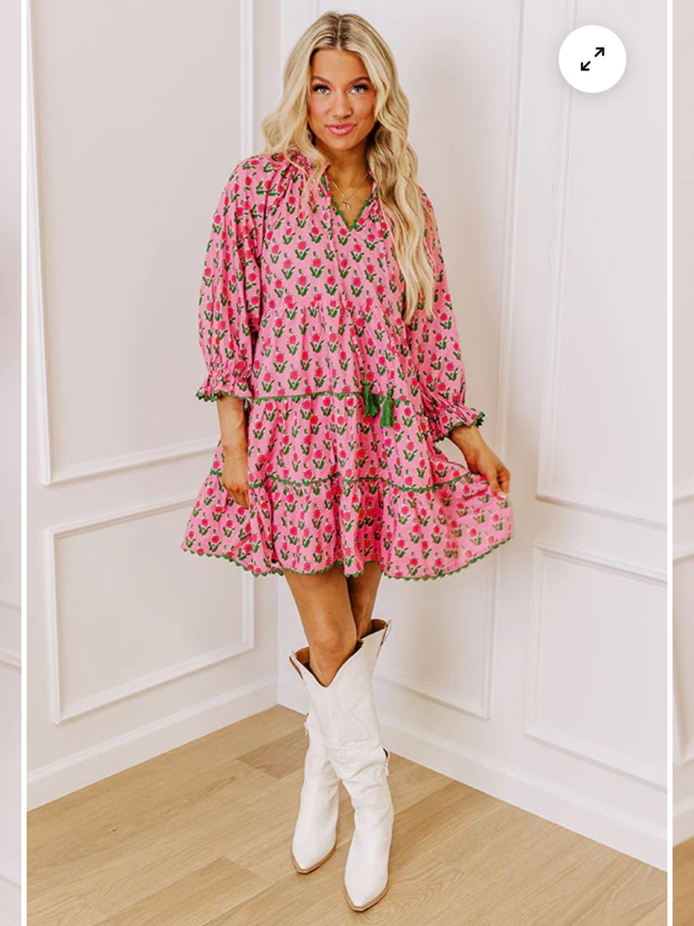 Entro Pink & Green Floral Cotton Mini Dress Sz M - Picture 11 of 14